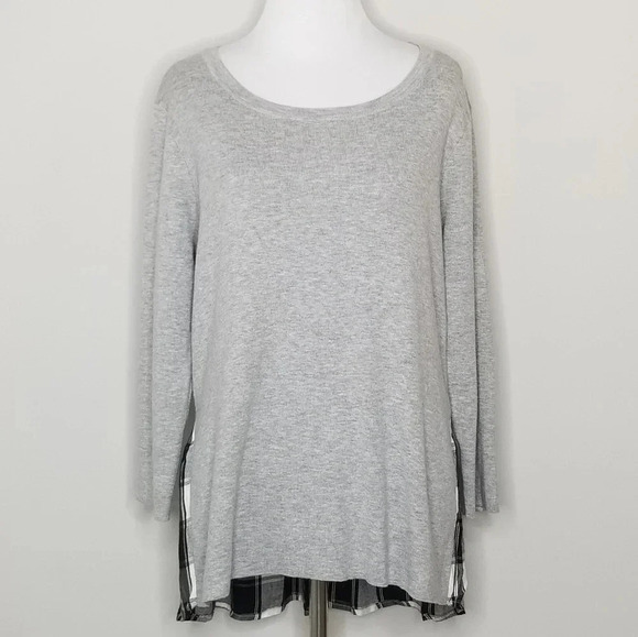 Sanctuary Gray Plaid Back Sweater M - Picture 1 of 6